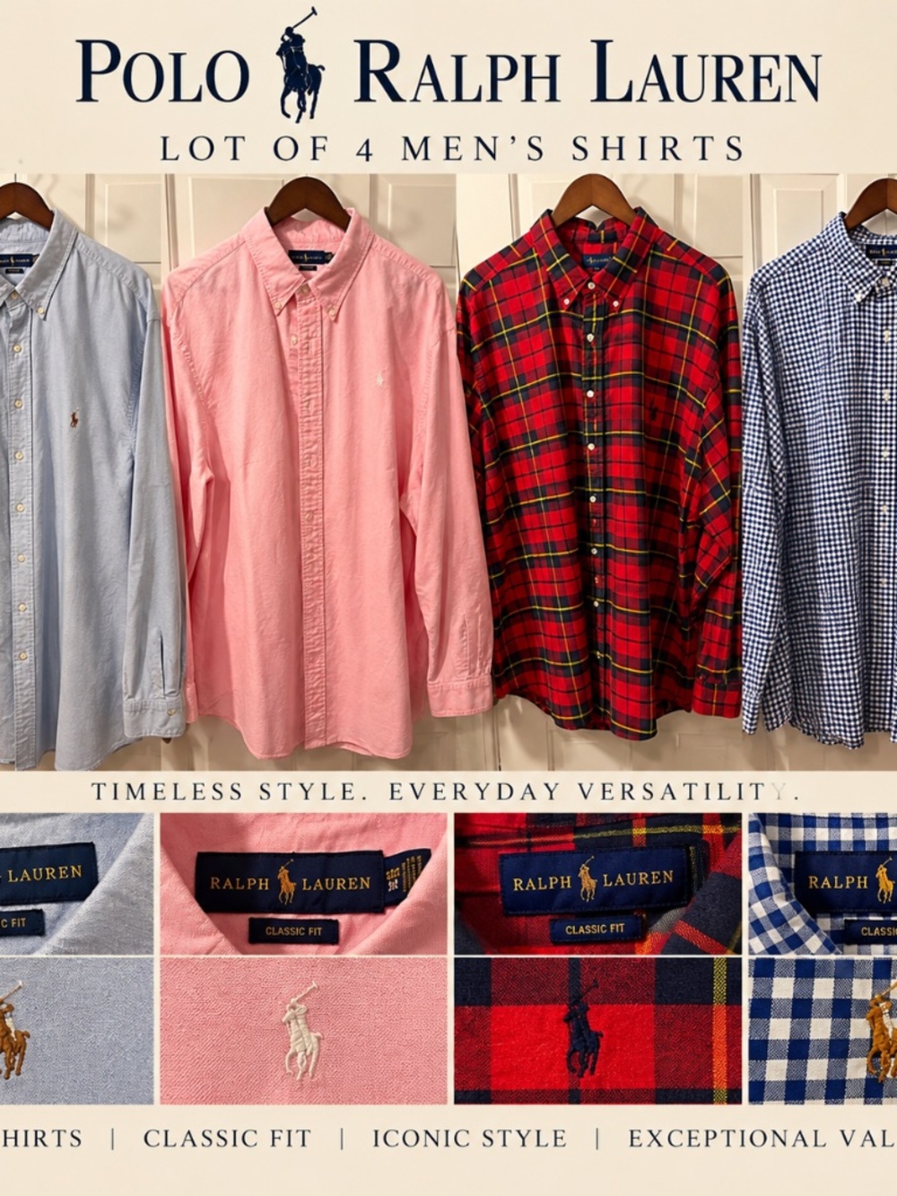 Polo Ralph Lauren Men’s 3XB Shirt Lot of 4 Big & Tall Oxford Plaid Gingham